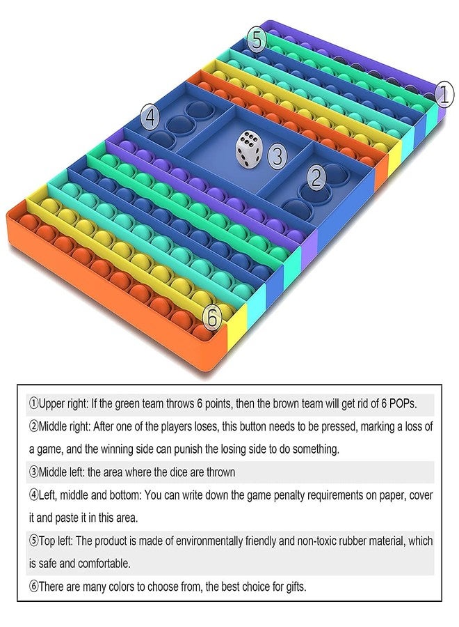 JRT Big Size Push Pop It Fidget Toy || Silicone Rainbow Ludo Board || Popper Fidget Sensory Toys || Stress Relief Figetget Toy || Rainbow Pop it Toy || (Pack of 2 Dice) || - Image 4
